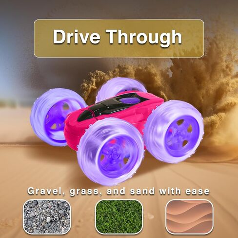 Contixo SC3A Toy Remote Control Car for Kids with Double-Sided 360° Rotating Stunt, 4WD Off-Road RC Cars with LED Lights, Birthday for Boys and Girls Ages 4 5 6 7 - Pink in Saudi Arabia