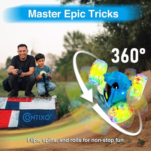 Contixo SC3A Toy Remote Control Car for Kids with Double-Sided 360° Rotating Stunt, 4WD Off-Road RC Cars with LED Lights, Birthday for Boys and Girls Ages 4 5 6 7 - Pink in Saudi Arabia
