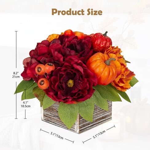 Fall Decor Autumn Harvest Pumpkins Centerpiece - Artificial Peony Arrangement in Wooden Box for Thanksgiving Party Mantel Fall Decor in Kuwait