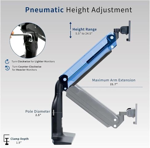 Single Piece Extra Wide Monitor Pneumatic Stand Desktop Bracket, Maximum Hole spacing 200x100- in Saudi Arabia
