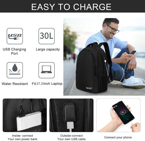 SMONT Large Laptop Backpack for Men, 17" Mens Business Bookbag for Computer Office Tech Commuter Work Black in Kuwait