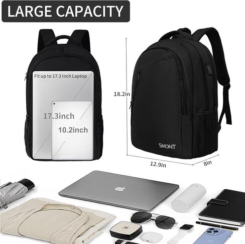 SMONT Large Laptop Backpack for Men, 17" Mens Business Bookbag for Computer Office Tech Commuter Work Black in Kuwait