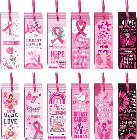 120 Pcs Pink Ribbon Bookmarks Breast Cancer Awareness Bulk Items Book Marks Hope Faith Inspiring Tags Accessories for Breast Cancer Women Party Supplies Favors Charity Office Fundraiser in Saudi Arabia