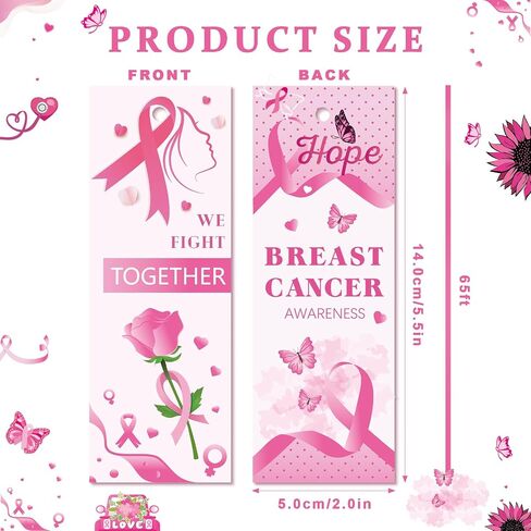 120 Pcs Pink Ribbon Bookmarks Breast Cancer Awareness Bulk Items Book Marks Hope Faith Inspiring Tags Accessories for Breast Cancer Women Party Supplies Favors Charity Office Fundraiser in Saudi Arabia