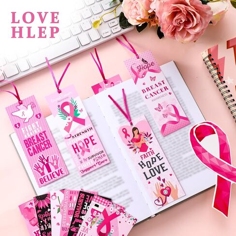 120 Pcs Pink Ribbon Bookmarks Breast Cancer Awareness Bulk Items Book Marks Hope Faith Inspiring Tags Accessories for Breast Cancer Women Party Supplies Favors Charity Office Fundraiser in Saudi Arabia