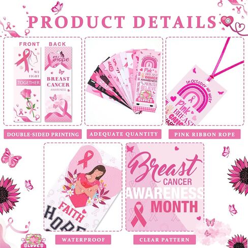 120 Pcs Pink Ribbon Bookmarks Breast Cancer Awareness Bulk Items Book Marks Hope Faith Inspiring Tags Accessories for Breast Cancer Women Party Supplies Favors Charity Office Fundraiser in Saudi Arabia