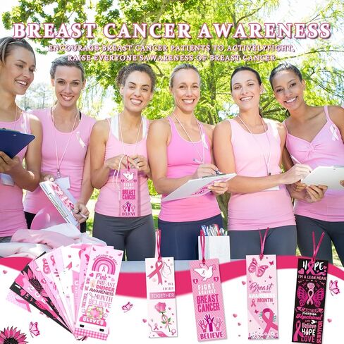 120 Pcs Pink Ribbon Bookmarks Breast Cancer Awareness Bulk Items Book Marks Hope Faith Inspiring Tags Accessories for Breast Cancer Women Party Supplies Favors Charity Office Fundraiser in Saudi Arabia
