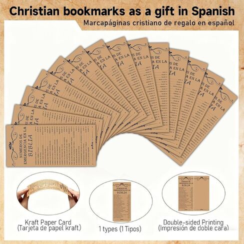 100Pcs Spanish Bible Emergency Numbers Bookmark 2.3x6 Inch-Inspirational Christian Cards Bible Book Marks Gifts for Daily Encouragement Church Favor Vacation Bible Sunday School Teacher in Saudi Arabia