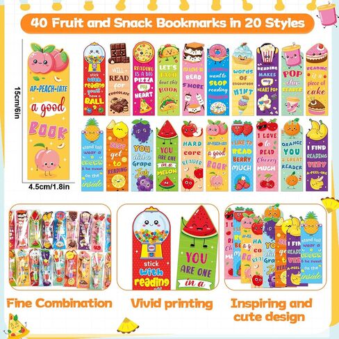 80 Pcs Cute Multicolor Pens with Fruit Food Bookmarks Silicone Pen and Motivational Bookmark Set Appreciation Gift Lovely Bookish Stationery for Kids Book Lovers Students Teacher School Supplies in Saudi Arabia