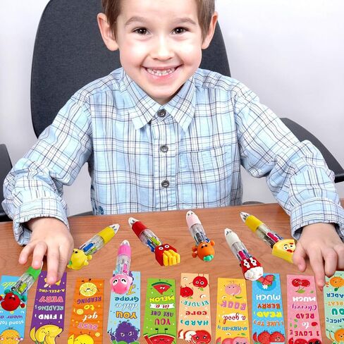 80 Pcs Cute Multicolor Pens with Fruit Food Bookmarks Silicone Pen and Motivational Bookmark Set Appreciation Gift Lovely Bookish Stationery for Kids Book Lovers Students Teacher School Supplies in Saudi Arabia