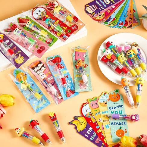 80 Pcs Cute Multicolor Pens with Fruit Food Bookmarks Silicone Pen and Motivational Bookmark Set Appreciation Gift Lovely Bookish Stationery for Kids Book Lovers Students Teacher School Supplies in Saudi Arabia