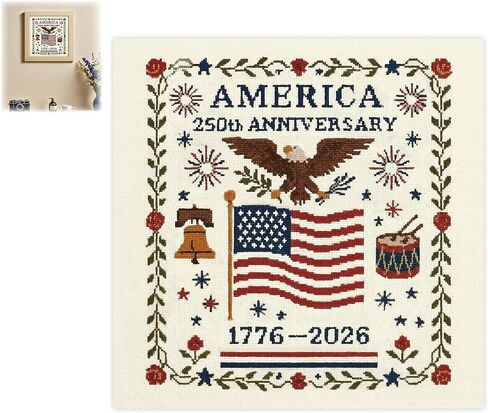 US 250th Anniversary Cross Stitch Kit, DIY Cross Stitch Kit, Personalized Patriotic Cross Stitch Kits, Cross Stitch Kits for Beginners Stamped for Friends, Home Wall Decor (Color-A) in Saudi Arabia