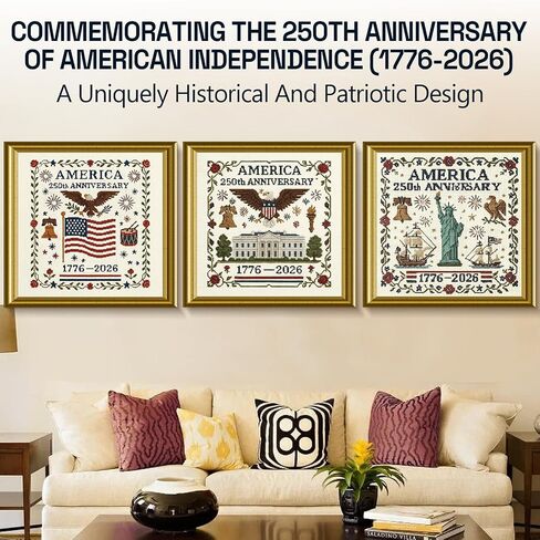 US 250th Anniversary Cross Stitch Kit, DIY Cross Stitch Kit, Personalized Patriotic Cross Stitch Kits, Cross Stitch Kits for Beginners Stamped for Friends, Home Wall Decor (Color-A) in Saudi Arabia