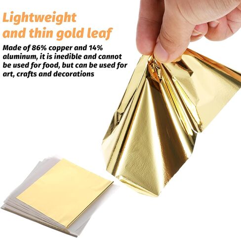 100 Pcs 5.5" X 5.5" Gold Leaf Sheets for Art Foil Paper, Gold & Silver Foils Sheets, Foil Paper Art Foils Sheet for Resin Gilding Crafting Nails Furniture Home Decor with Tweezer & Brush in Saudi Arabia