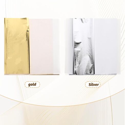 100 Pcs 5.5" X 5.5" Gold Leaf Sheets for Art Foil Paper, Gold & Silver Foils Sheets, Foil Paper Art Foils Sheet for Resin Gilding Crafting Nails Furniture Home Decor with Tweezer & Brush in Saudi Arabia