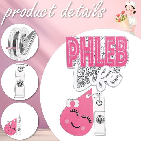 شارة Phlebotomist Buddy مع مقطع معرف التمريض القابل للسحب لممرضات الممرضات (الوردي) in Kuwait