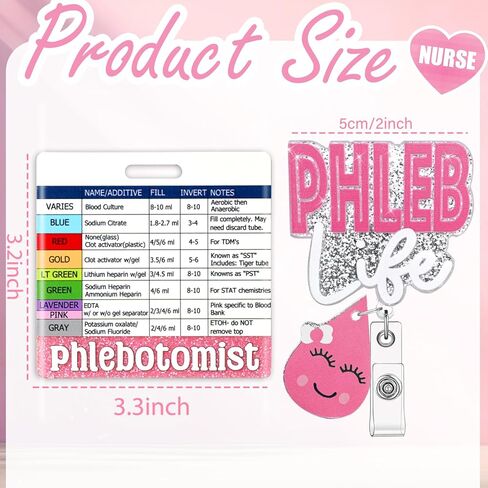 شارة Phlebotomist Buddy مع مقطع معرف التمريض القابل للسحب لممرضات الممرضات (الوردي) in Kuwait