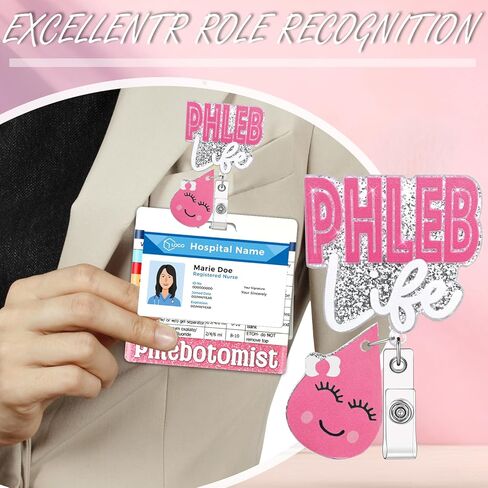 شارة Phlebotomist Buddy مع مقطع معرف التمريض القابل للسحب لممرضات الممرضات (الوردي) in Kuwait