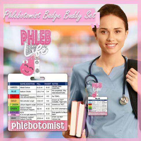 شارة Phlebotomist Buddy مع مقطع معرف التمريض القابل للسحب لممرضات الممرضات (الوردي) in Kuwait