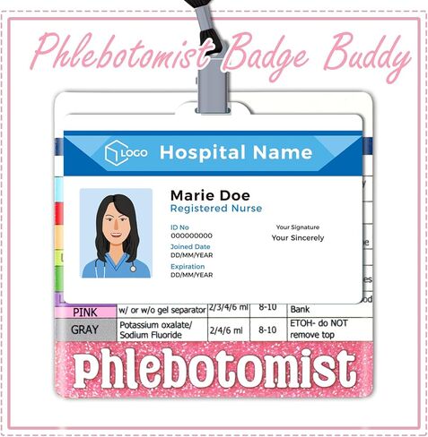 شارة Phlebotomist Buddy مع مقطع معرف التمريض القابل للسحب لممرضات الممرضات (الوردي) in Kuwait