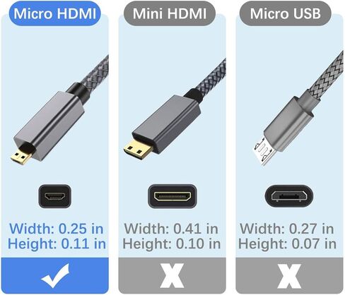 كابل Elebase Micro HDMI بطول 15 قدم، 4K 60 هرتز سلك HDMI صغير من النوع D متوافق مع Raspberry Pi 4 4b، GoPro Black Hero 7 6 5 4، كاميرا Sony A6000 A6300، Nikon B500، Lenovo Yoga 3 Pro 710، Canon in Kuwait