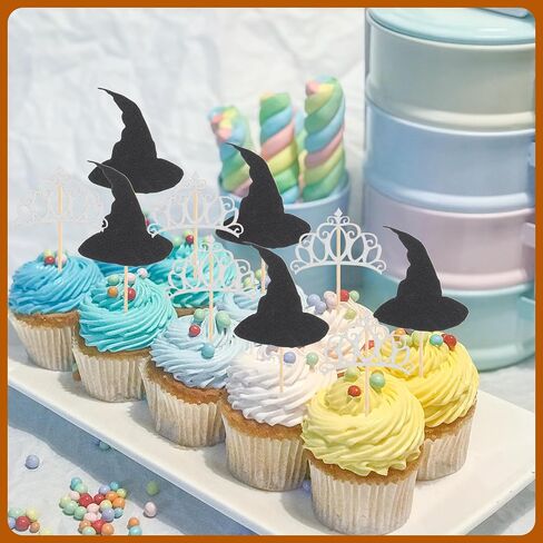 القبعات الساحرة المصغرة و Crown Crown Cupcake ، زخارف حفلة عيد الميلاد ، كعكة الحلوى طعام المسواك ديكور إكسسوارات الساحرة للنادي تحت عنوان عيد الهالوين in Saudi Arabia