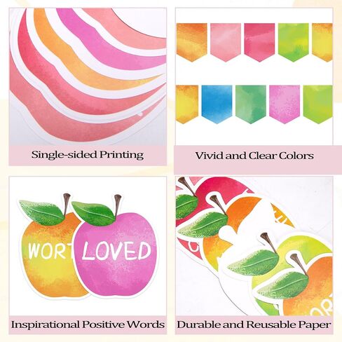 31Pcs Back to School Classroom Bulletin Board Decorations Set,Watercolor Apples Motivational Words Cutouts Positive Banner Bulletin Decoration with Dot Glues for Classroom Door Wall in Kuwait