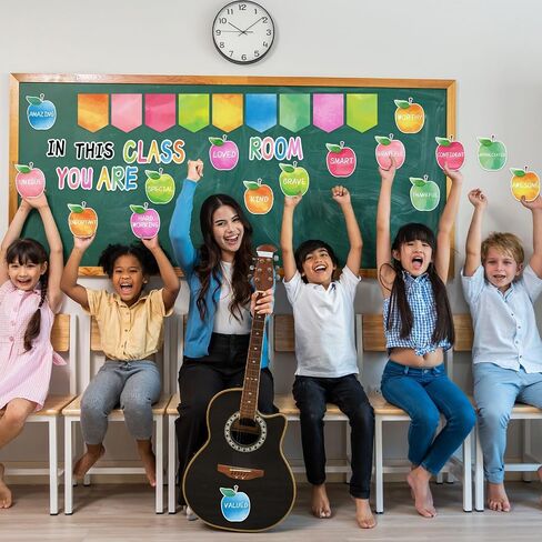 31Pcs Back to School Classroom Bulletin Board Decorations Set,Watercolor Apples Motivational Words Cutouts Positive Banner Bulletin Decoration with Dot Glues for Classroom Door Wall in Kuwait
