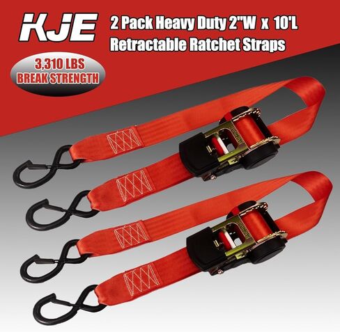 أشرطة ربط سقاطة قابلة للسحب (عبوتان)، 2 بوصة × 10 أقدام شديدة التحمل - 3,310 رطل أقصى قوة للكسر، ترقية خطاف على شكل حرف S مع مشبك، حزام سقاطة ذاتي السحب للدراجات النارية، قوارب الكاياك، مركبات الدفع الرباعي، القوارب in Kuwait