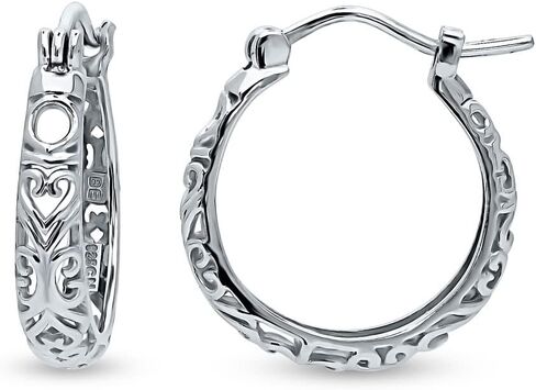 BERRICLE Sterling Silver Woven Medium Fashion Hoop Earrings for Women, Rhodium Plated 0.63" in Saudi Arabia
