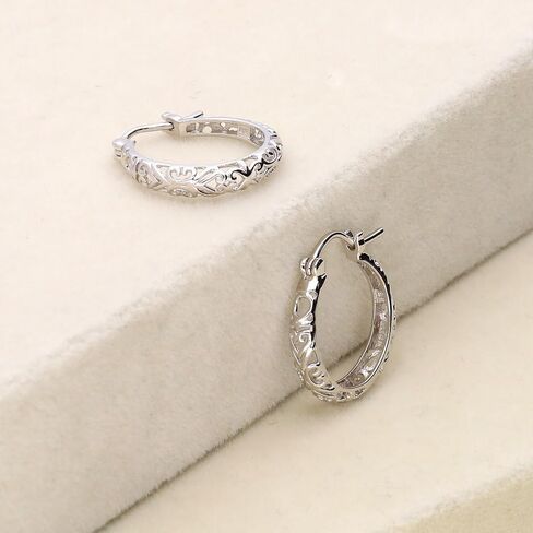 BERRICLE Sterling Silver Woven Medium Fashion Hoop Earrings for Women, Rhodium Plated 0.63" in Saudi Arabia