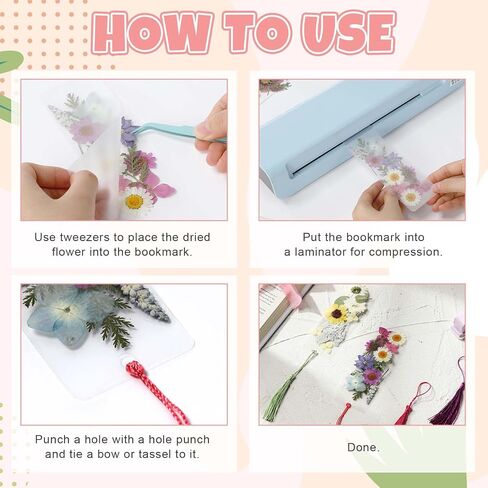 222 Pcs Dried Flower Bookmark Making Kit Include DIY Pressed Flower Colorful Tassels Ribbons and Transparent Bookmark Laminating Pouches 2 x 6 Inch (Classic Color) in Saudi Arabia