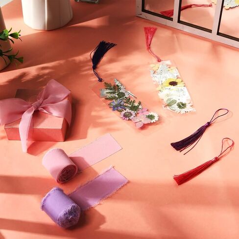222 Pcs Dried Flower Bookmark Making Kit Include DIY Pressed Flower Colorful Tassels Ribbons and Transparent Bookmark Laminating Pouches 2 x 6 Inch (Classic Color) in Saudi Arabia