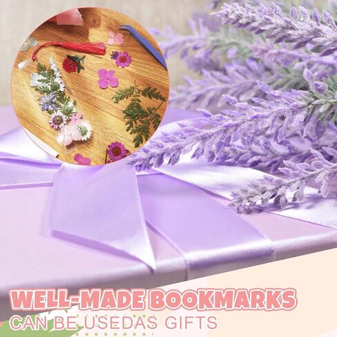 222 Pcs Dried Flower Bookmark Making Kit Include DIY Pressed Flower Colorful Tassels Ribbons and Transparent Bookmark Laminating Pouches 2 x 6 Inch (Classic Color) in Saudi Arabia