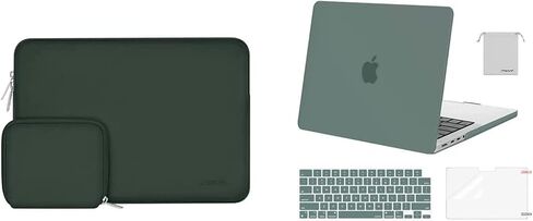 MOSISO Compatible with MacBook Pro 14 inch Case 2021 2022 Release A2442, Neoprene Sleeve Bag&Plastic Hard Shell&Keyboard Cover&Screen Protector&Storage Bag, Midnight Green in Saudi Arabia