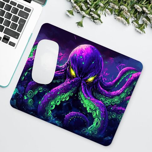2 Pack Octopus Mouse Mouse مع قاعدة من المطاط غير المنقولة 9.5 × 7.9 في وسادات الماوس المقاومة للماء من الحافة المخيمة للمكتب ، Neon Cthulhu Monster Cool Mouse Mouse Mouse Mouse for Wireless Mouse ، Laptop in Kuwait
