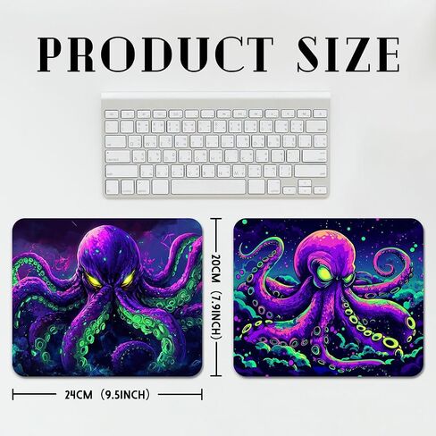 2 Pack Octopus Mouse Mouse مع قاعدة من المطاط غير المنقولة 9.5 × 7.9 في وسادات الماوس المقاومة للماء من الحافة المخيمة للمكتب ، Neon Cthulhu Monster Cool Mouse Mouse Mouse Mouse for Wireless Mouse ، Laptop in Kuwait