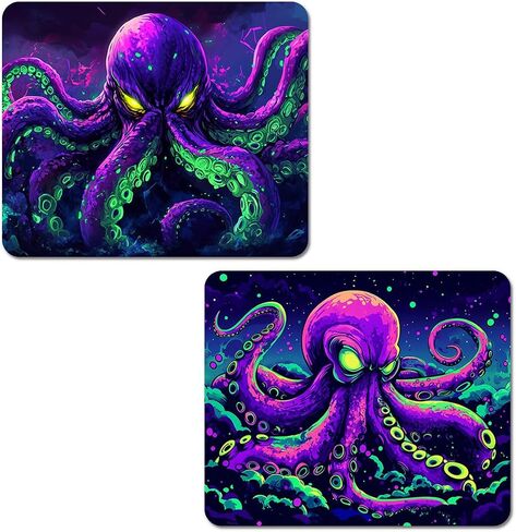 2 Pack Octopus Mouse Mouse مع قاعدة من المطاط غير المنقولة 9.5 × 7.9 في وسادات الماوس المقاومة للماء من الحافة المخيمة للمكتب ، Neon Cthulhu Monster Cool Mouse Mouse Mouse Mouse for Wireless Mouse ، Laptop in Kuwait