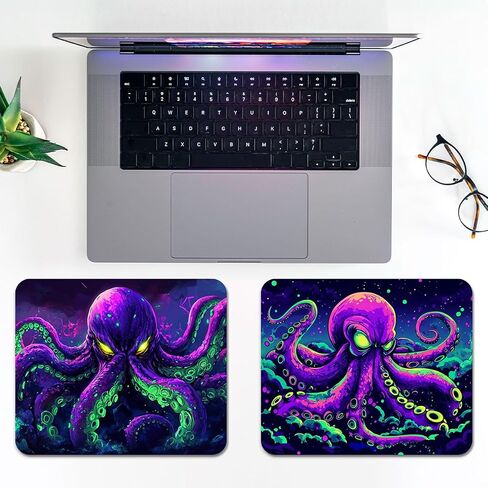 2 Pack Octopus Mouse Mouse مع قاعدة من المطاط غير المنقولة 9.5 × 7.9 في وسادات الماوس المقاومة للماء من الحافة المخيمة للمكتب ، Neon Cthulhu Monster Cool Mouse Mouse Mouse Mouse for Wireless Mouse ، Laptop in Kuwait