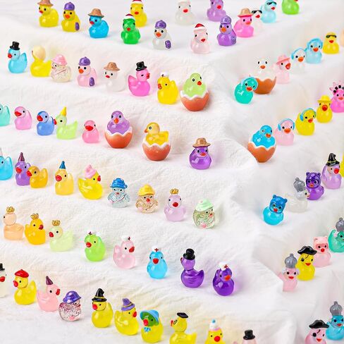 100 Pcs Luminous Mini Resin Ducks, Tiny Ducks Figurines to Hide Wearing Hats Glow in Dark for DIY Fairy Garden Dollhouse Cake Decoration (27 Styles) in Saudi Arabia