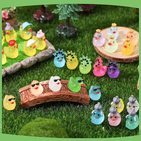 100 Pcs Luminous Mini Resin Ducks, Tiny Ducks Figurines to Hide Wearing Hats Glow in Dark for DIY Fairy Garden Dollhouse Cake Decoration (27 Styles) in Saudi Arabia