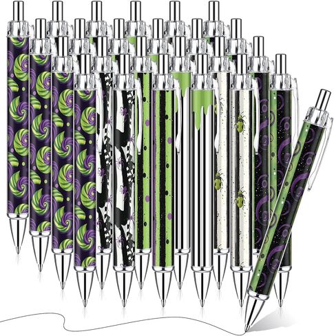 24 PCS Halloween Sandworm Pens Bulk Black and White مخططة مخططة Point Pens Spider Sandworm Purple Green Holiday For Halloween Home Office School Schools (Classic) in Saudi Arabia