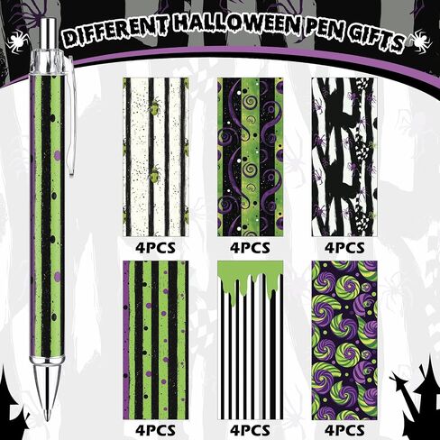 24 PCS Halloween Sandworm Pens Bulk Black and White مخططة مخططة Point Pens Spider Sandworm Purple Green Holiday For Halloween Home Office School Schools (Classic) in Saudi Arabia