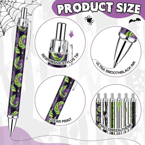 24 PCS Halloween Sandworm Pens Bulk Black and White مخططة مخططة Point Pens Spider Sandworm Purple Green Holiday For Halloween Home Office School Schools (Classic) in Saudi Arabia