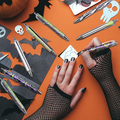 24 PCS Halloween Sandworm Pens Bulk Black and White مخططة مخططة Point Pens Spider Sandworm Purple Green Holiday For Halloween Home Office School Schools (Classic) in Saudi Arabia
