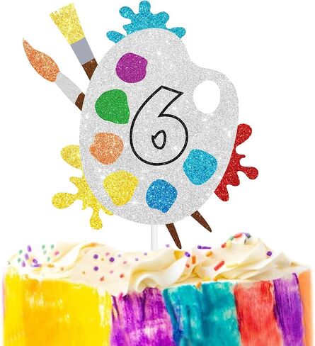 6th Slime Cake Topper - Art Themed Palette Painting Graffi Boy Girl Happy Birthday Party Decorations Supplies - Six Years Old Birthday Cake Decor in Saudi Arabia