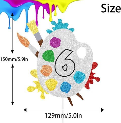 6th Slime Cake Topper - Art Themed Palette Painting Graffi Boy Girl Happy Birthday Party Decorations Supplies - Six Years Old Birthday Cake Decor in Saudi Arabia