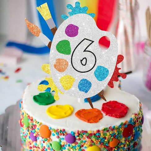 6th Slime Cake Topper - Art Themed Palette Painting Graffi Boy Girl Happy Birthday Party Decorations Supplies - Six Years Old Birthday Cake Decor in Saudi Arabia
