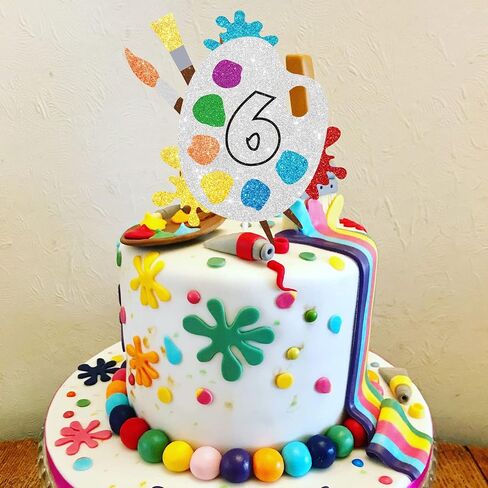6th Slime Cake Topper - Art Themed Palette Painting Graffi Boy Girl Happy Birthday Party Decorations Supplies - Six Years Old Birthday Cake Decor in Saudi Arabia
