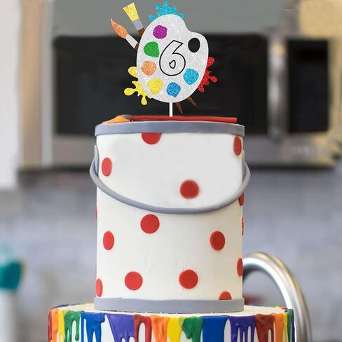 6th Slime Cake Topper - Art Themed Palette Painting Graffi Boy Girl Happy Birthday Party Decorations Supplies - Six Years Old Birthday Cake Decor in Saudi Arabia